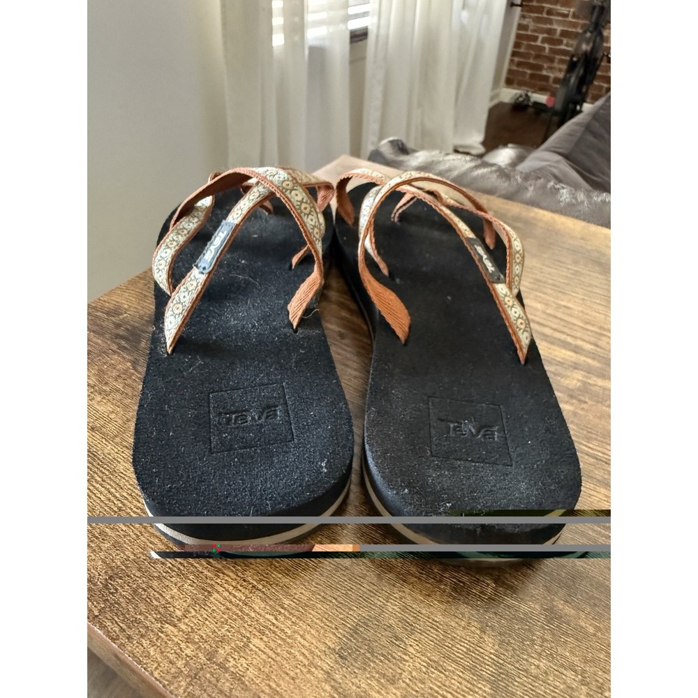 Teva Sandals Comfort Flip Flop Women's 7 Brown Aqua Strappy Camping Summer - Picture 3 of 5